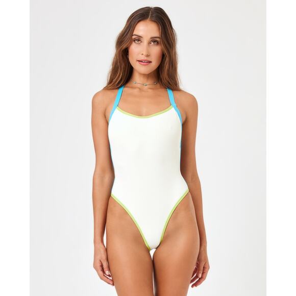 L*Space Ribbed Baewatch One Piece Swimsuit Colorblock Size S NWT - Picture 1 of 12